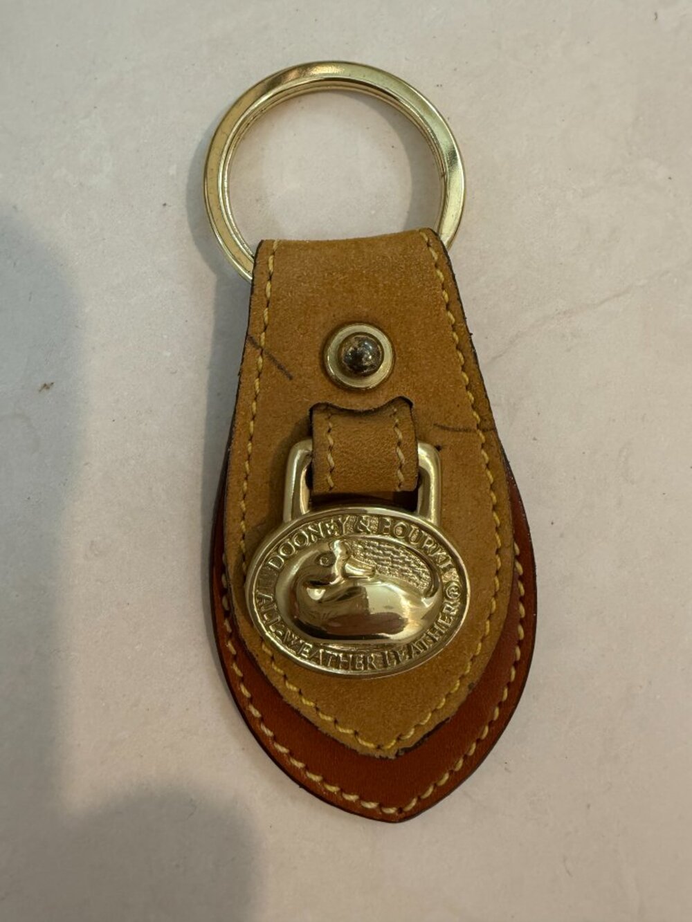 Brand New Vintage Dooney & Bourke Gold/Beige Keychain Fob Charm Gold Duck